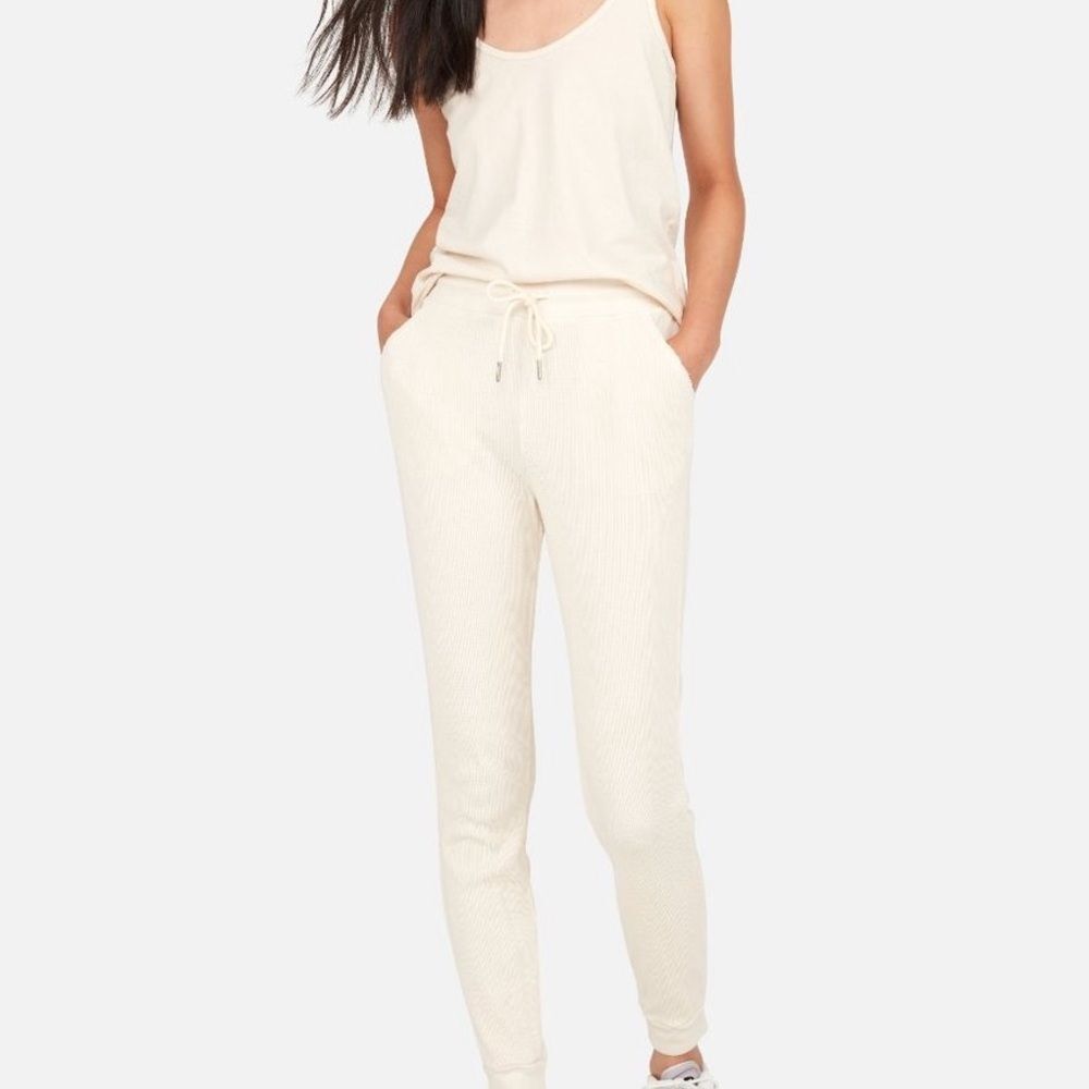 MATE the LABEL 100% Organic Cotton Ivory White Waffle Knit Thermal Jogger L